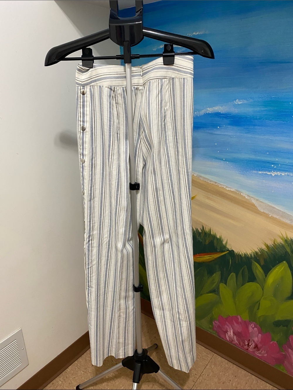 Aqua Blue & White Striped Linen-Rayon Pants - Picture 4 of 9